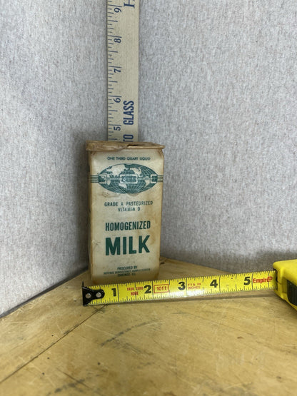 Vintage Waxed Cardboard Homogenized Milk Carton 1/3 Quart