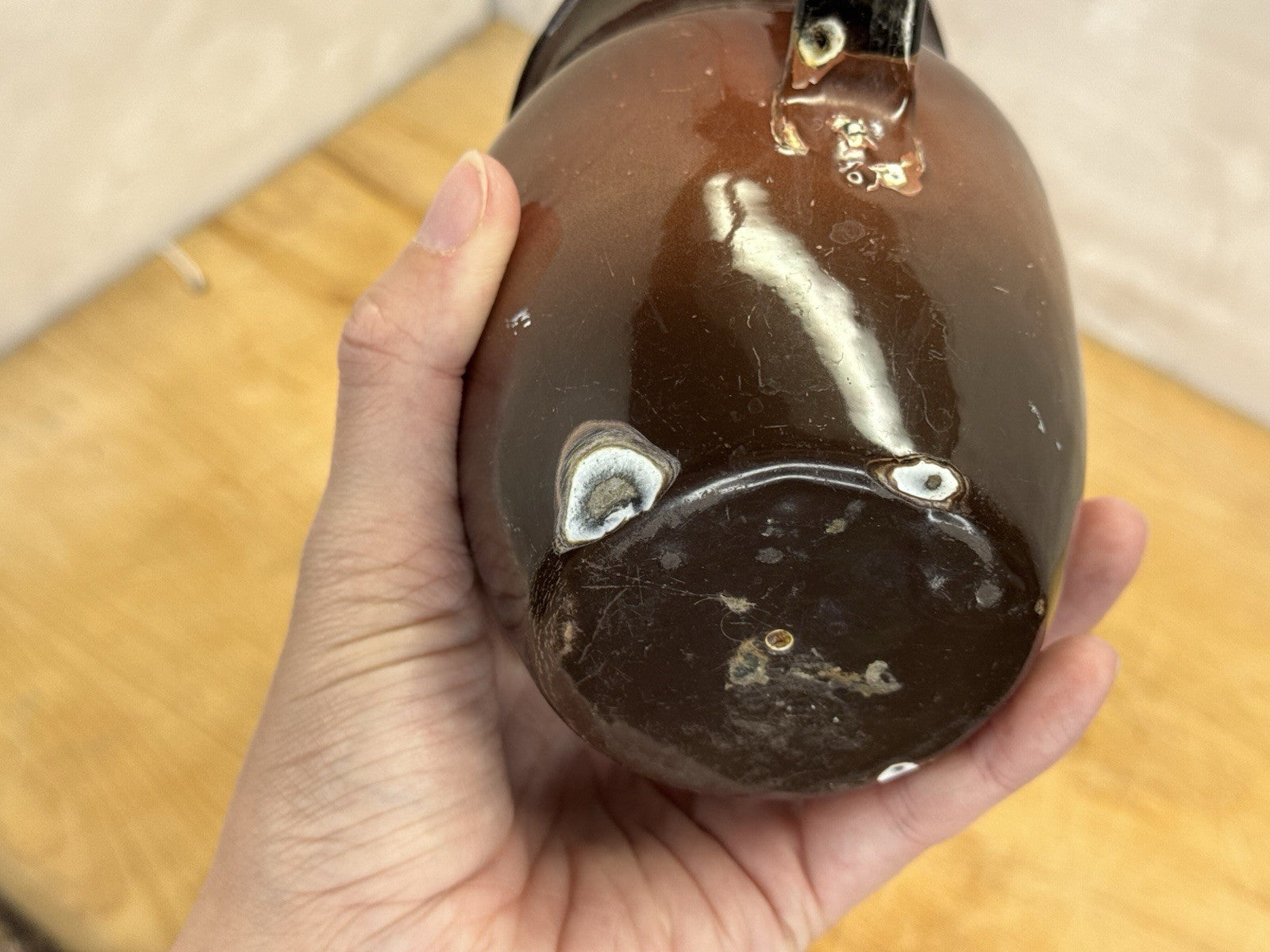 Brown Enamel Pitcher Mini Antique #1175