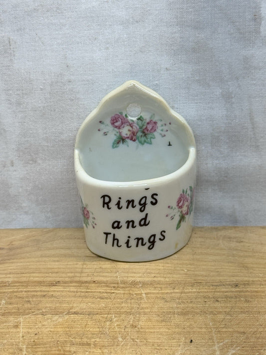 Rings And Things Ceramic Small Wall Holder Antique #1437