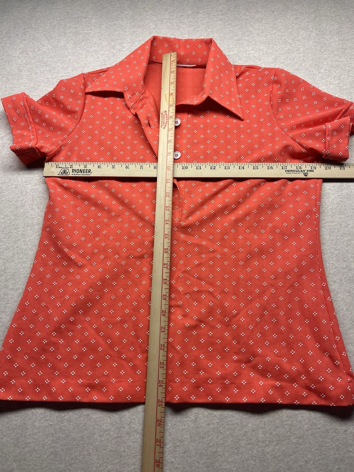 1960s, 70s, Women’s Orange Print S Sleeve Shirt