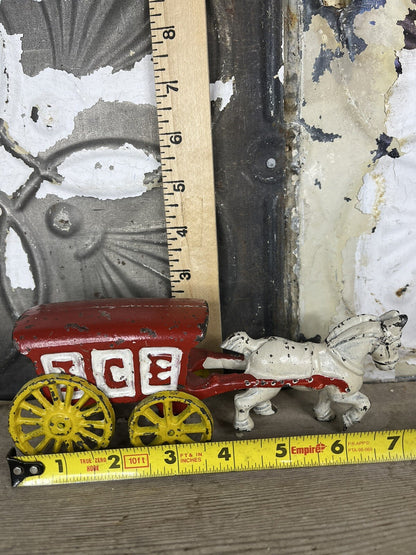 Antique Vintage Cast iron Toy Horse And Wagon,collectible 