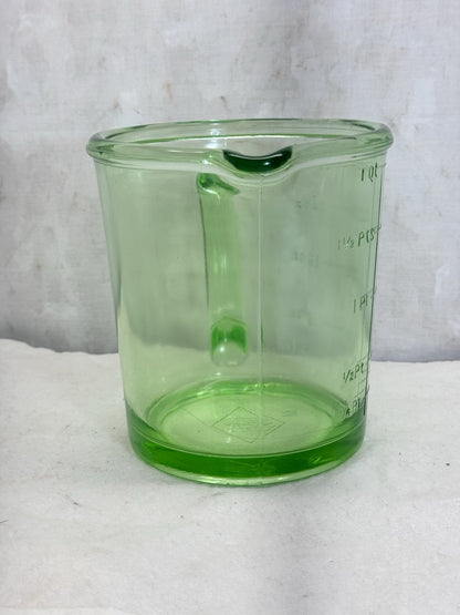 1 Quart Uranium Glass Measuring Cup Vintage Hazel Atlas