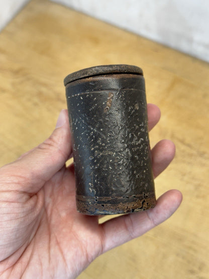 Vtg Round Leather Container Or Measure #S-1698