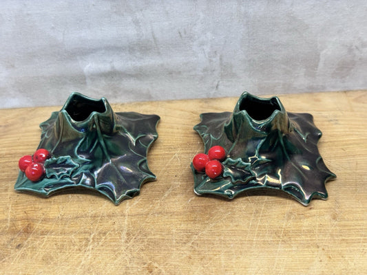 Mistletoe Christmas Lefton Christmas Candle Holders #1478