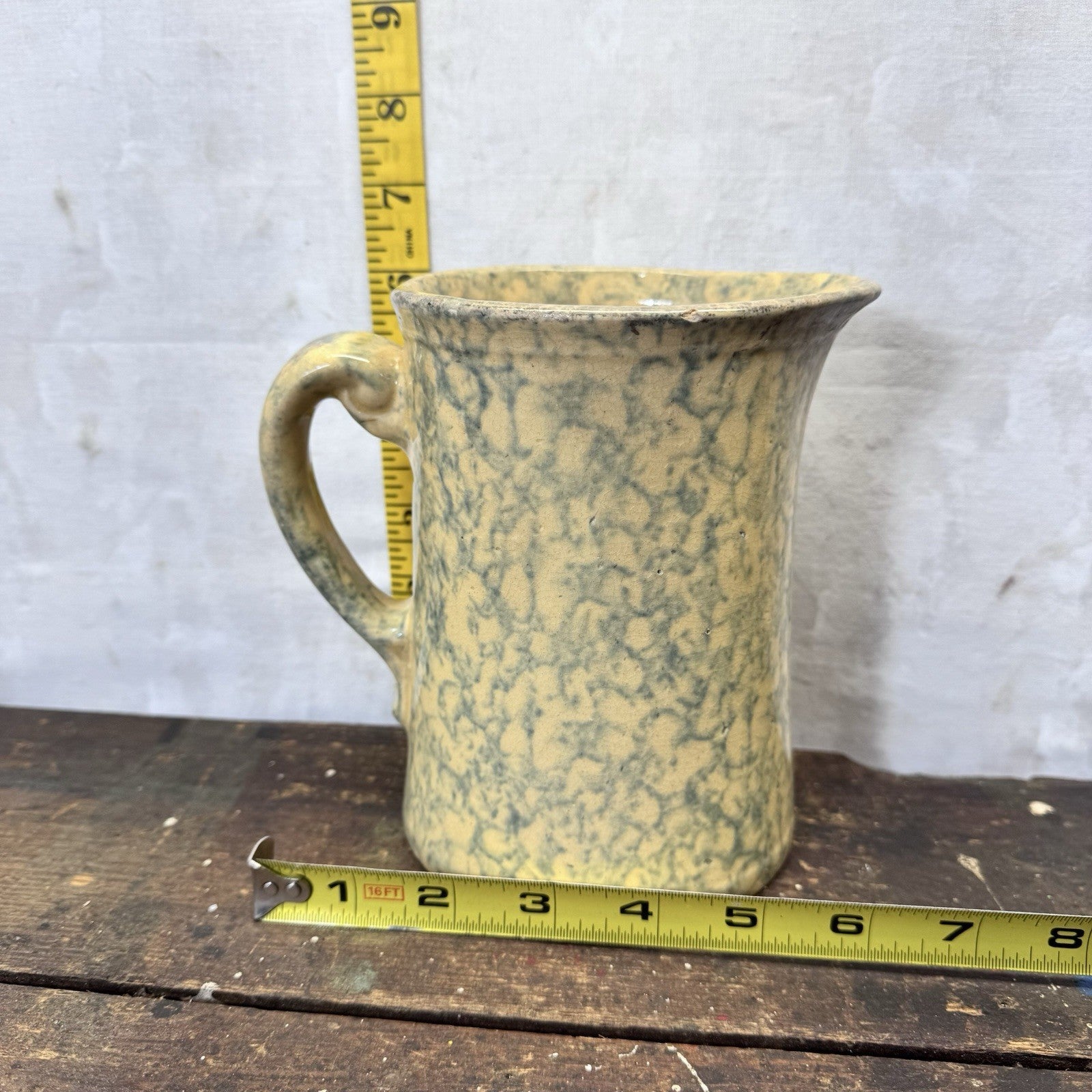 Stoneware Spongeware Pottery Pitcher Vintage