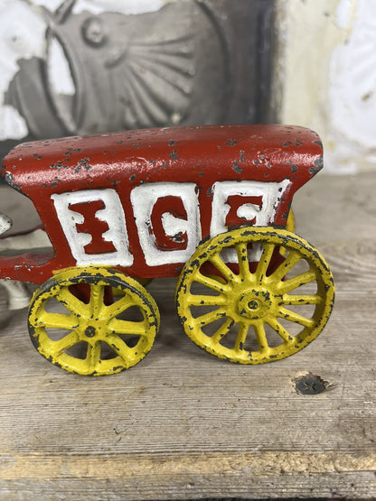Antique Vintage Cast iron Toy Horse And Wagon,collectible 