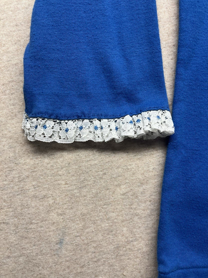 1970s Women’s Knit Blue 3/4 Sleeve Top