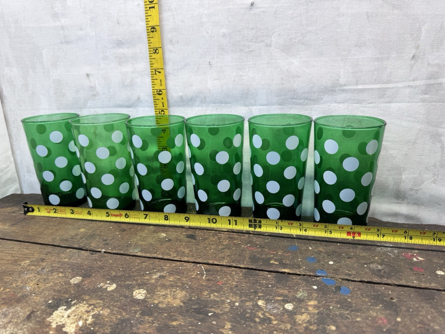 Vintage MCM Green Anchor Hocking Dots 6 Juice Glasses #1342