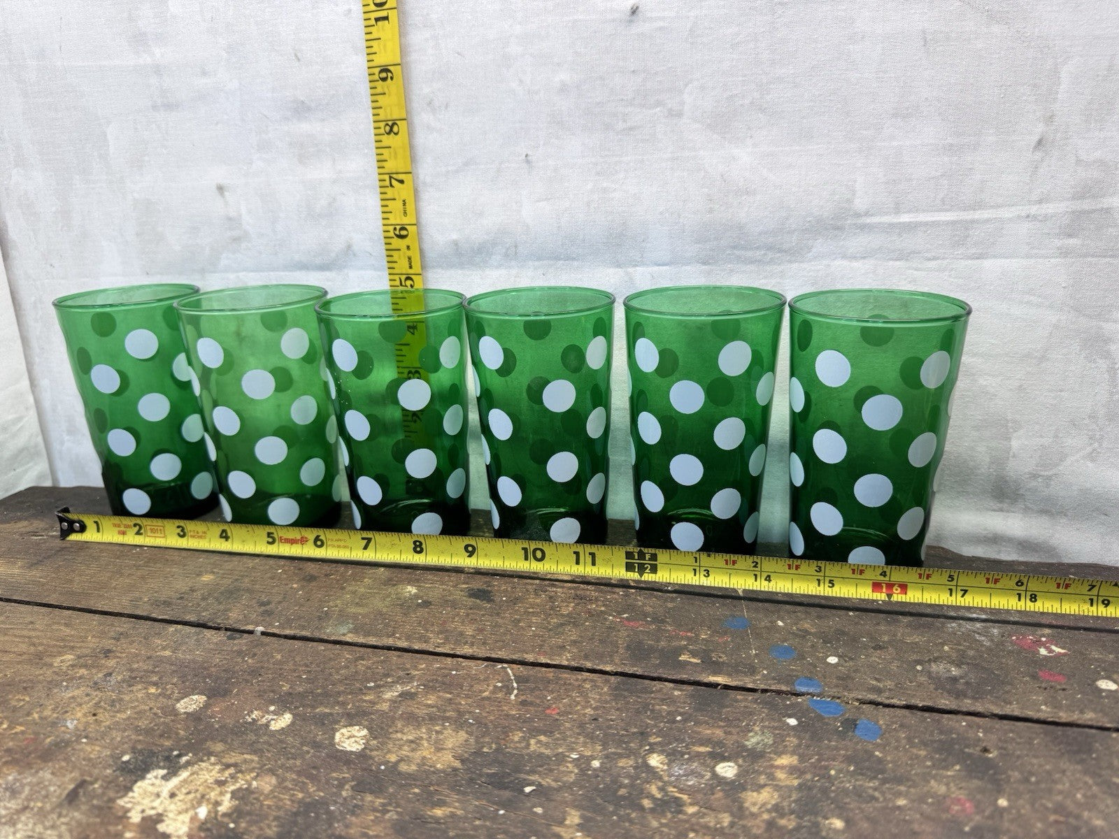 Vintage MCM Green Anchor Hocking Dots 6 Juice Glasses #1342