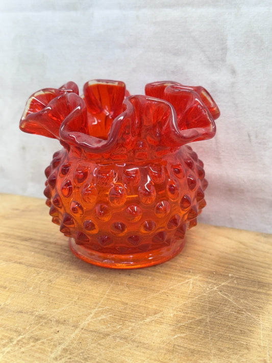 Vintage Fenton Hobnail Amberina Ruffled Bowl #1461