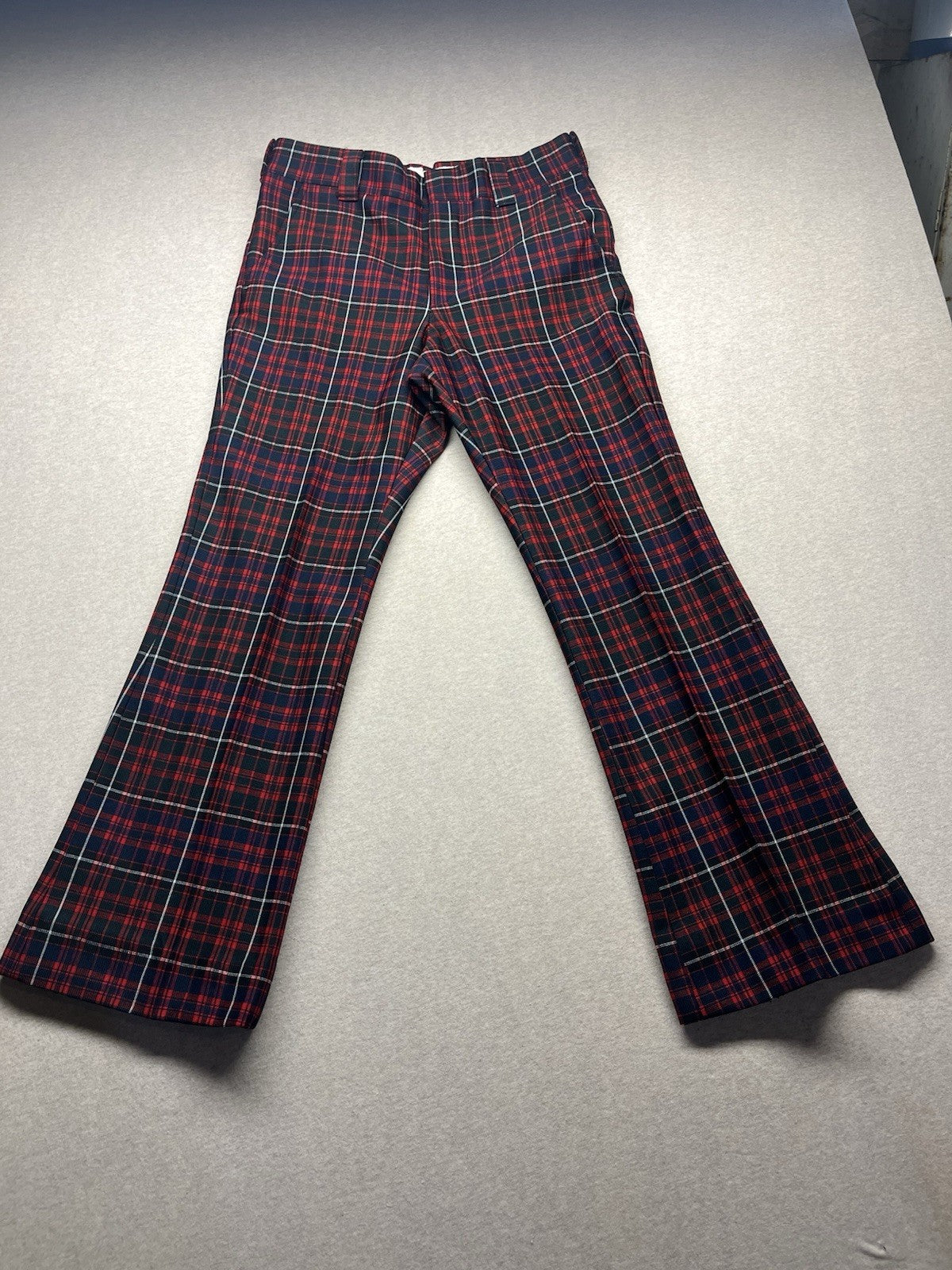 1970s Men’s Levi Red Plaid Knit Flared Pants