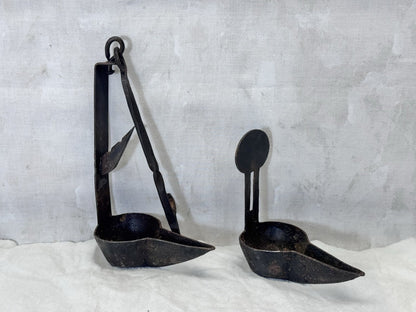 Wrought Iron Whale Oil Double Betty Lamp Antique #S-1920