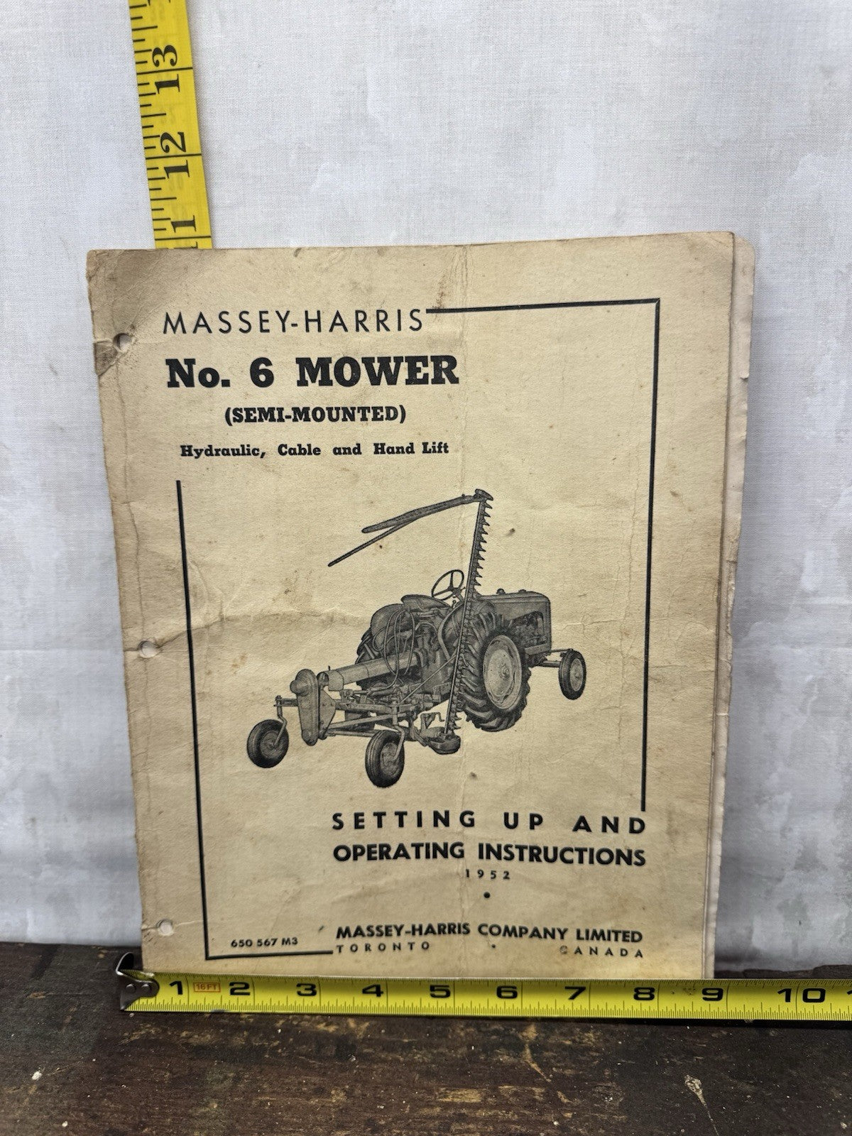 Massey-Harris No. 6 Mower Operating Instructions Vtg #1240