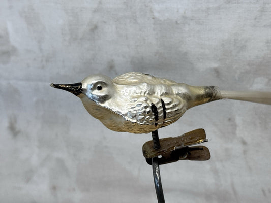 Silver Antique Glass Bird Clip On Ornament #1489