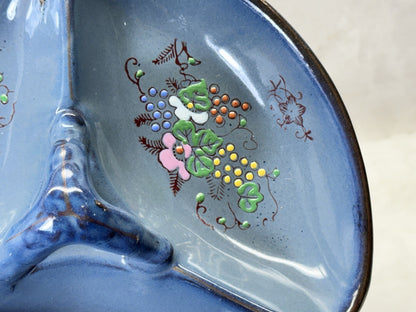 Vintage Serving Dish Blue Painted Floral #s-1905