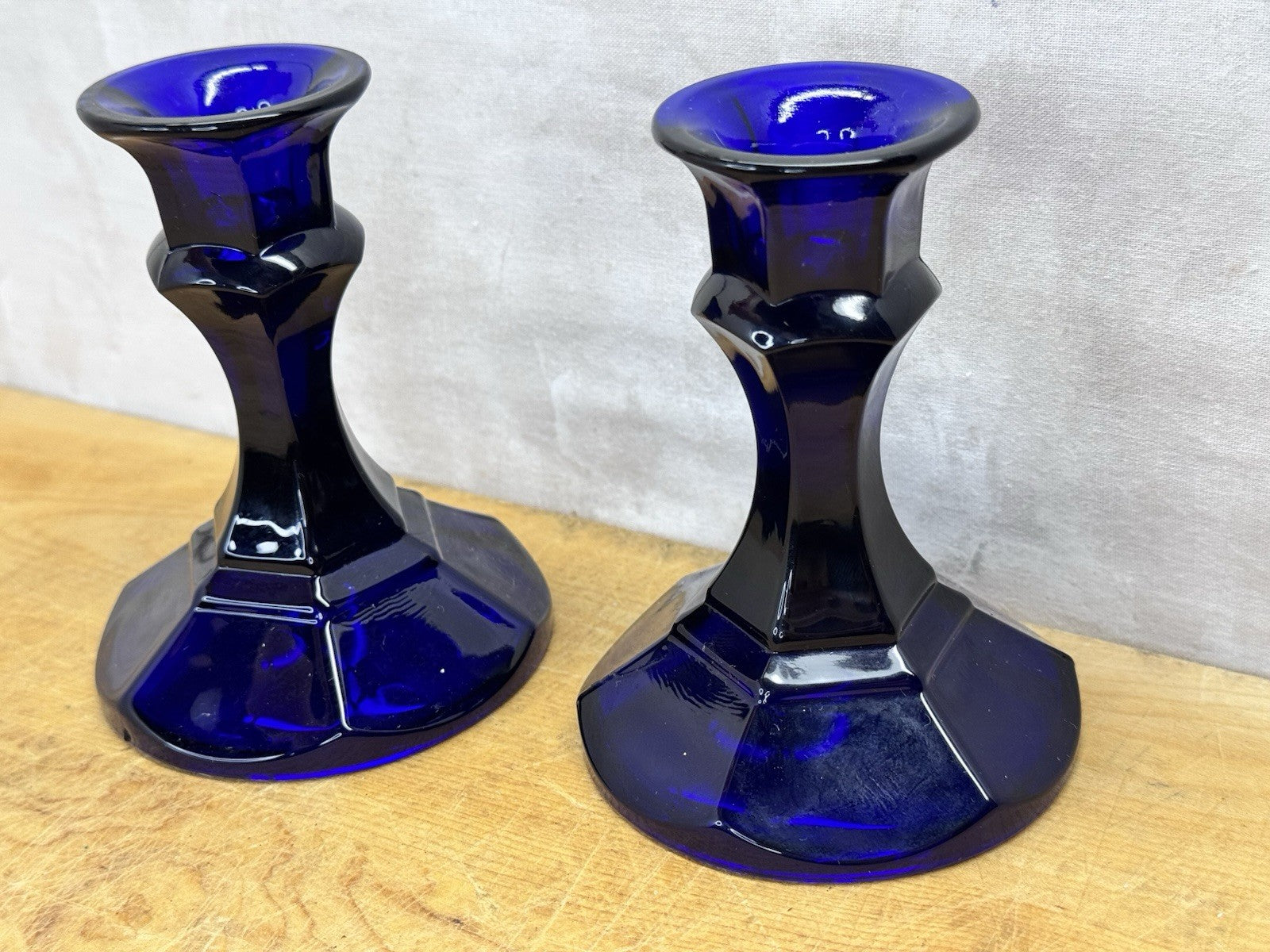 Cobalt Blue Pair Of Candle Holders Vtg #1275
