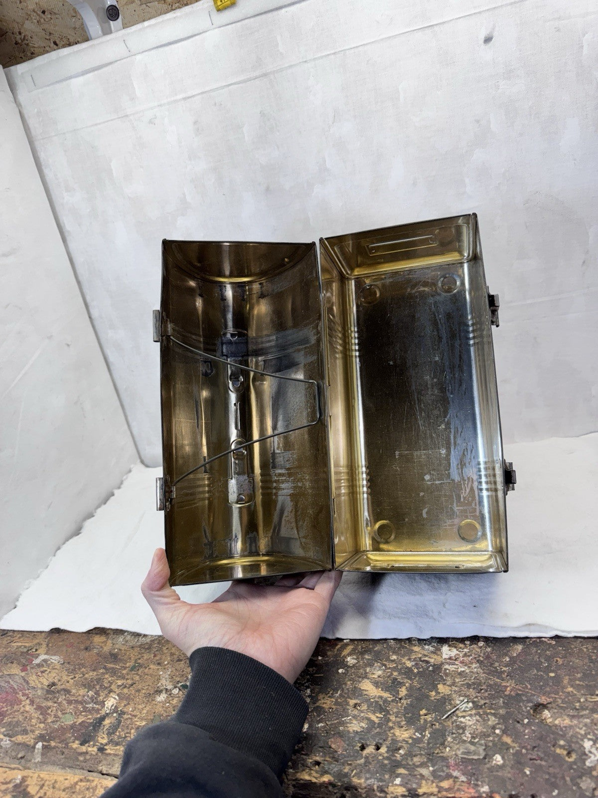 Tin Work Lunch Box Black Vintage Dome Top