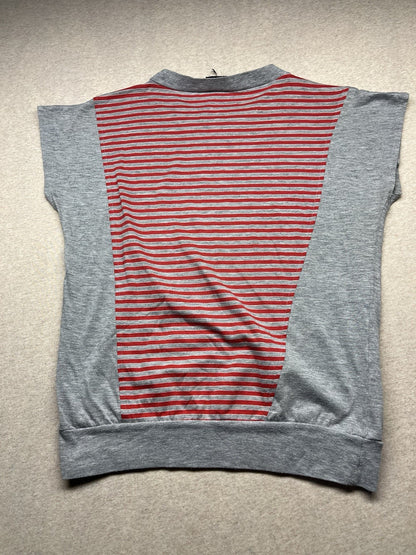 1980-90s Women’s Grey & Red Stripe Knit Sleeveless Top