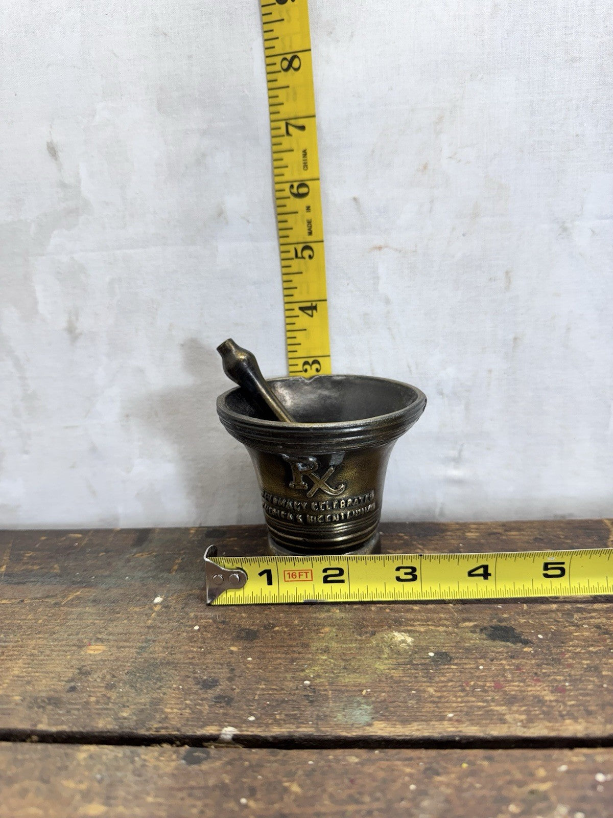 Vintage 1976 Bicentennial Celebration Brass Mortar & Pestle Rx Pharmacy