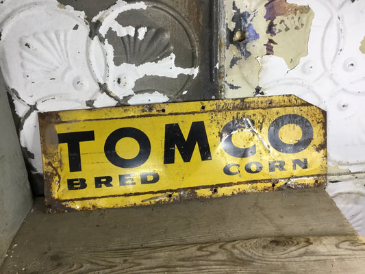 Vintage Metal Tomco Bred Double Sided Corn Sign, Mancave, Home Decor