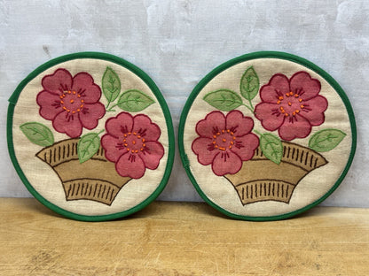 Handmade Potholders Crewel work Vintage #1134