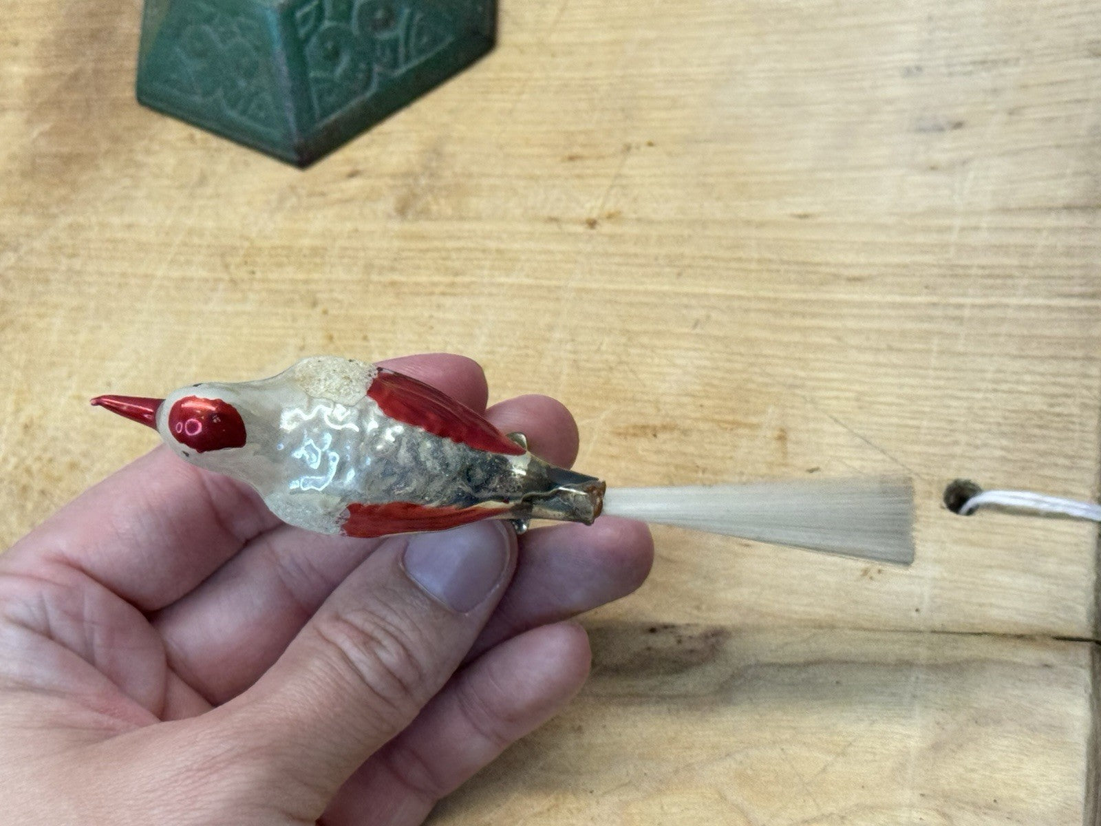Antique Glass Clip On Bird Ornament  #1490
