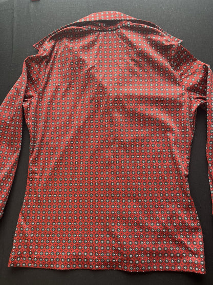 1970s Women’s L Sleeve Red Patterned Knit Jack Winter Shirt