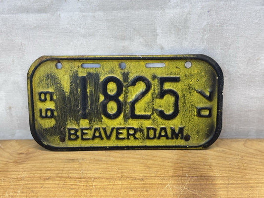 1969-1970 Beaver Dam Wisconsin Bike License Plate #1299