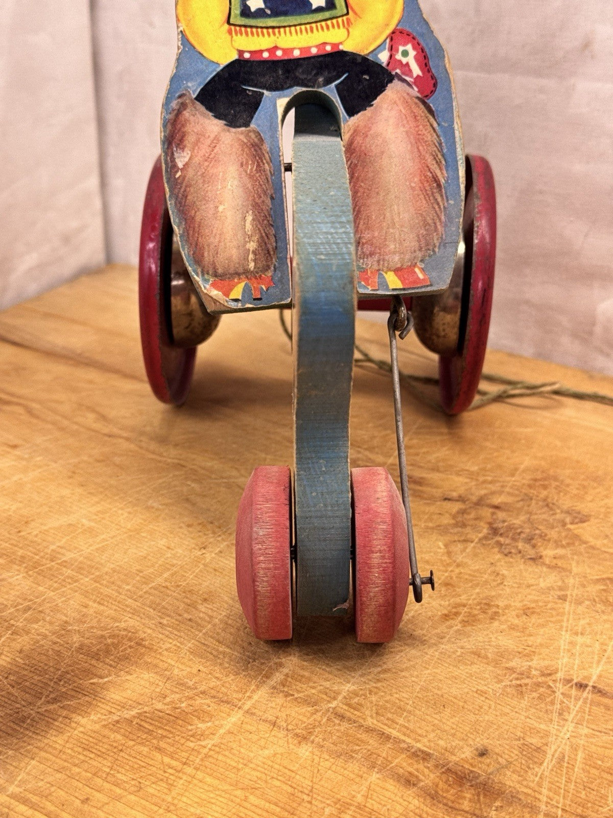 Vintage Wooden Cowboy/Horse Pull Toy - N.N. Hill Brass Co.  #1159