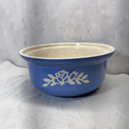 Blue Harker White Rose Carv-Kraft Cameoware Pottery Casserole Vintage