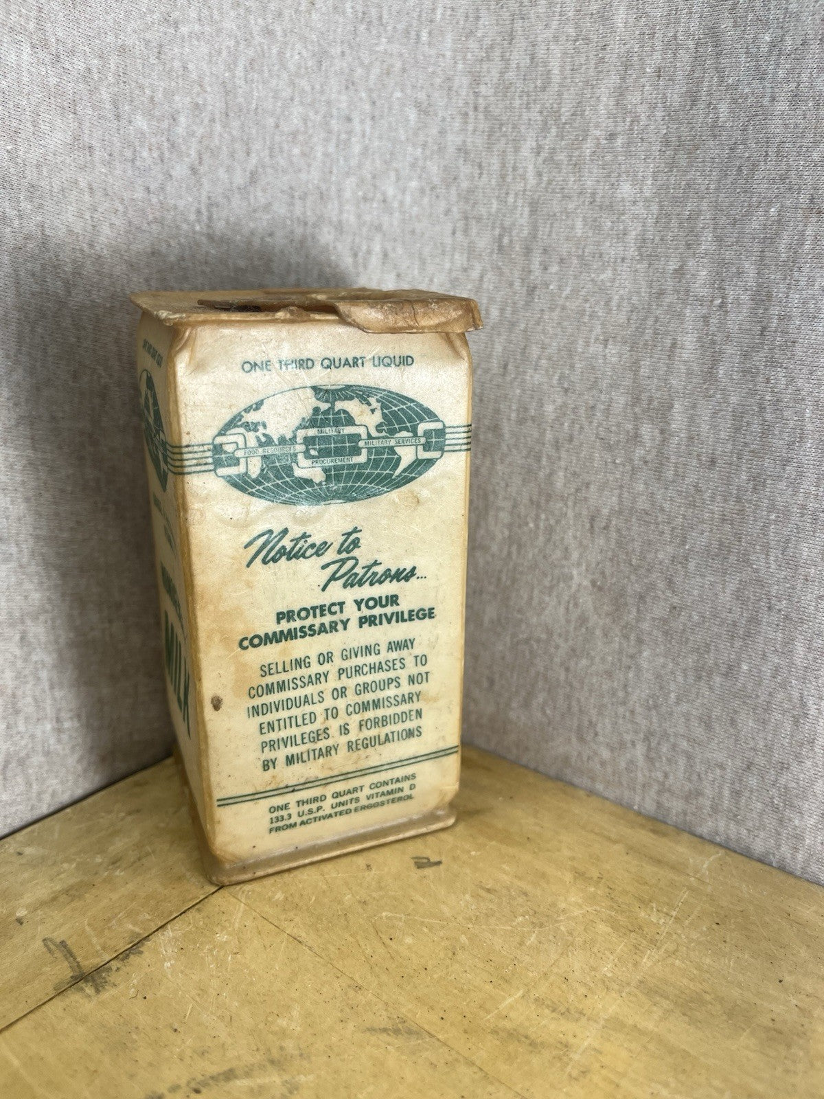 Vintage Waxed Cardboard Homogenized Milk Carton 1/3 Quart