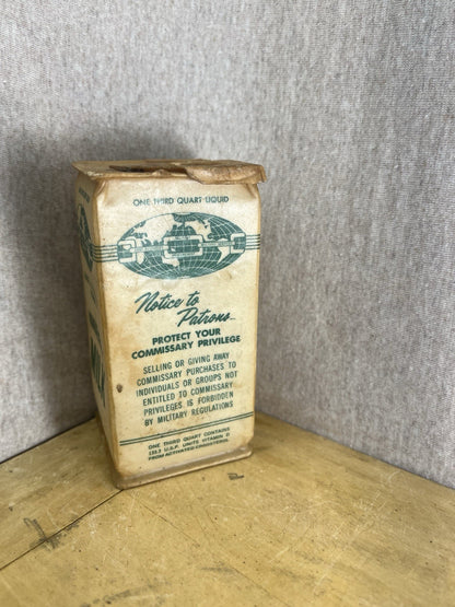 Vintage Waxed Cardboard Homogenized Milk Carton 1/3 Quart