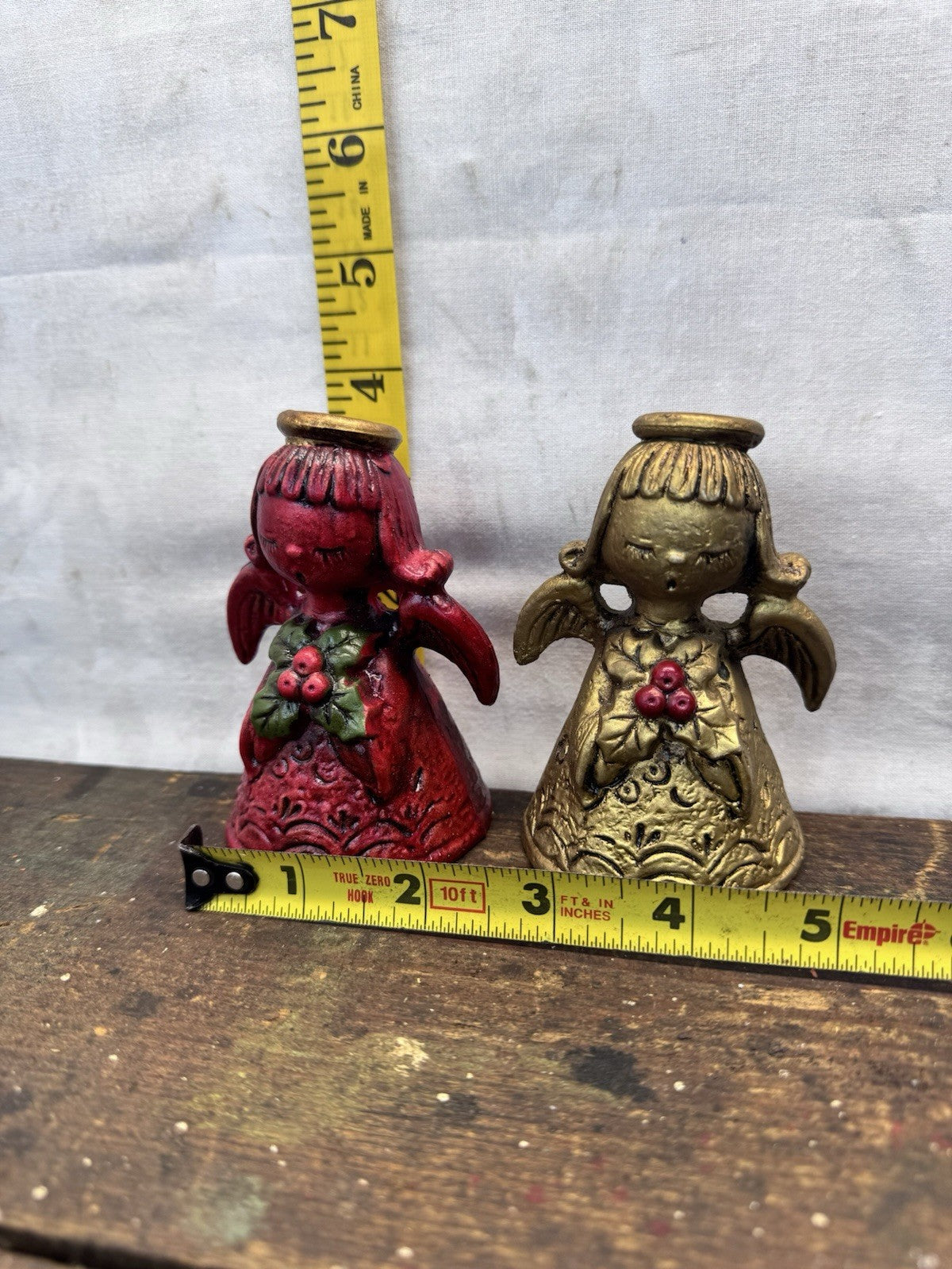 Pair Of Gold And Red Lefton Angles Vtg Christmas #1310