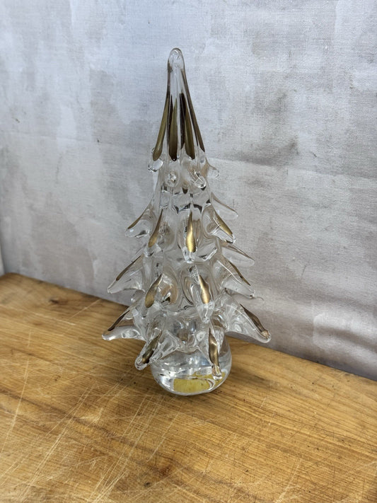 Murano Crystal Glass Christmas Tree Gold Tips Vtg #1318