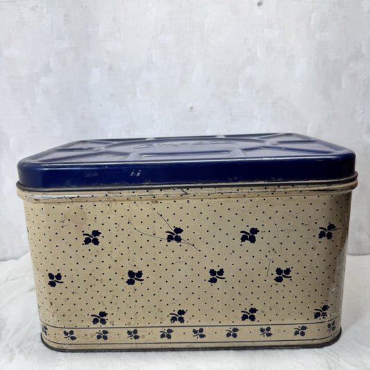 Empeco Blue Cream Tan Kitchen Bread Box Tin