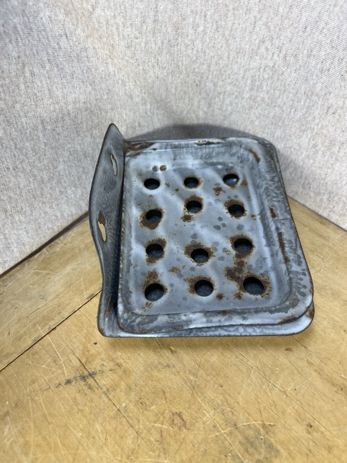 Grey Enamel Soap Dish W/Patina