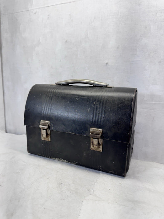Tin Work Lunch Box Black Vintage Dome Top