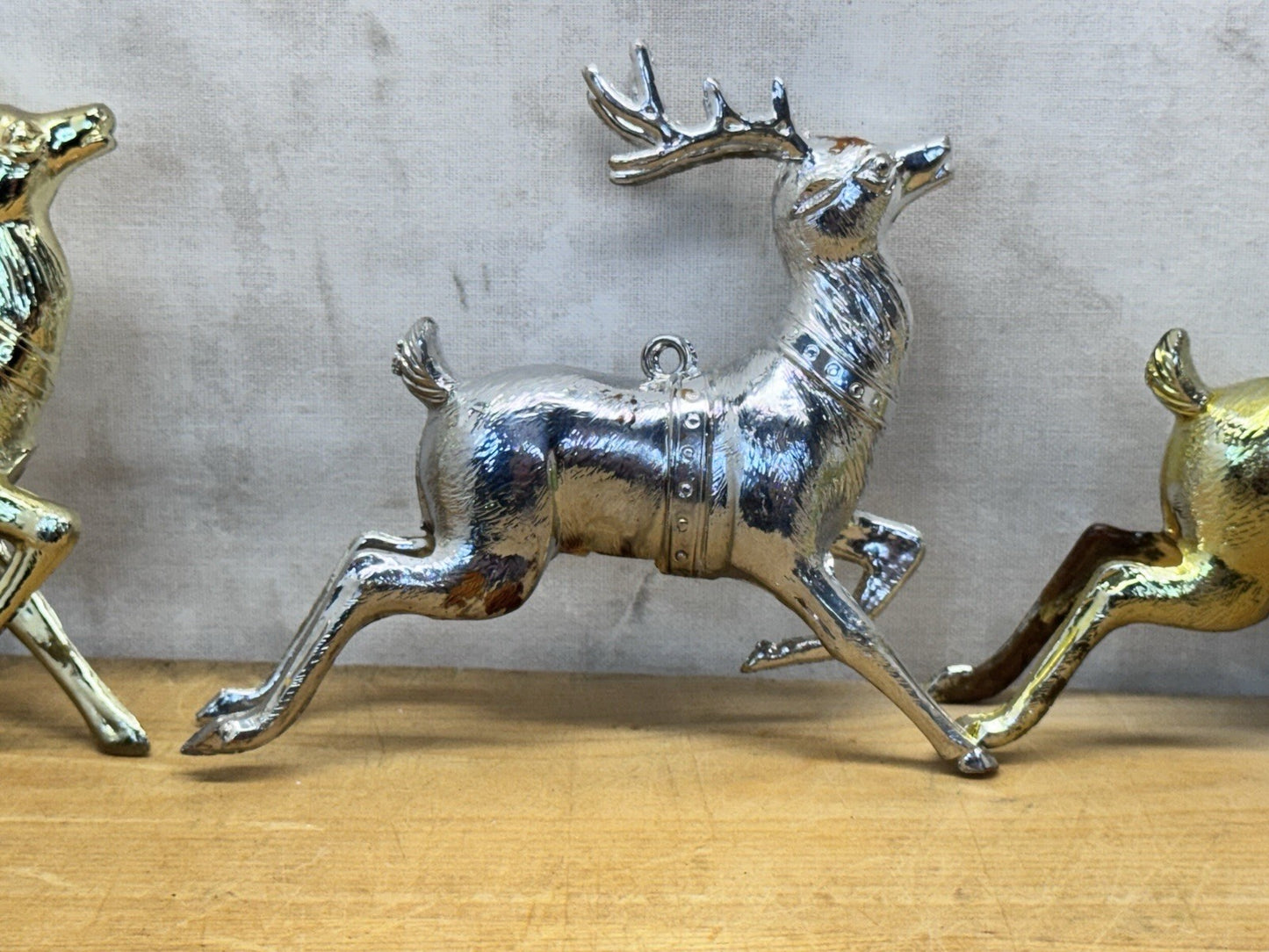 Three Vintage Plastic Reindeer Christmas #1056