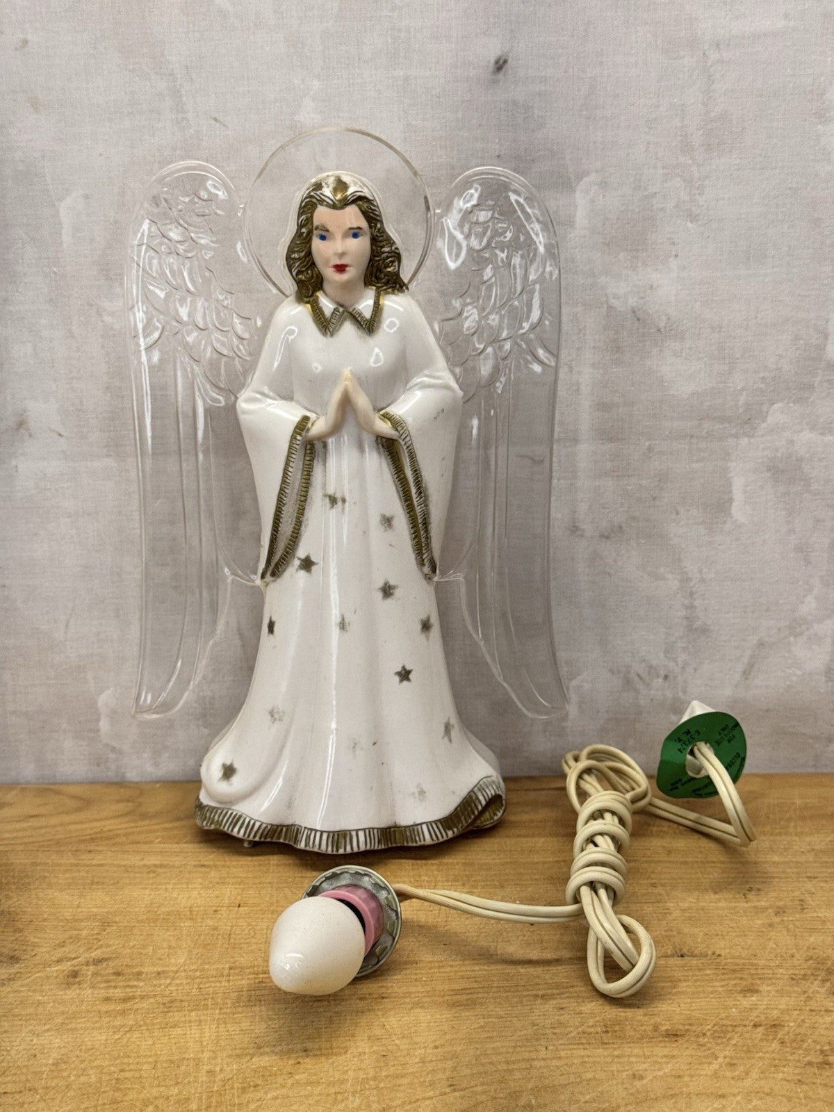 Vintage Plastic Angel Tree Topper Working #1076