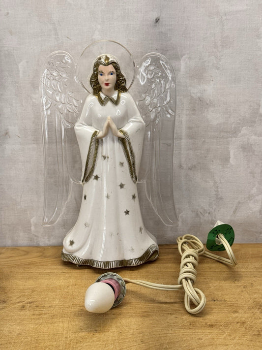 Vintage Plastic Angel Tree Topper Working #1076
