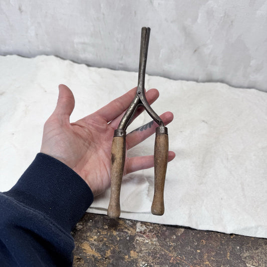 Vintage Cordless Metal Curling Iron Wooden Handle