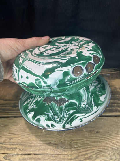 Vintage Enamel Swirl Green Spittoon