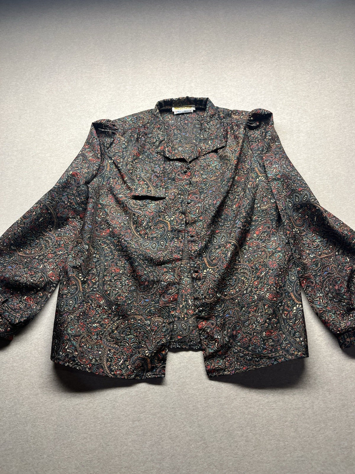 1960s, 70s Women’s Brown Paisley L Sleeve Nylon Top