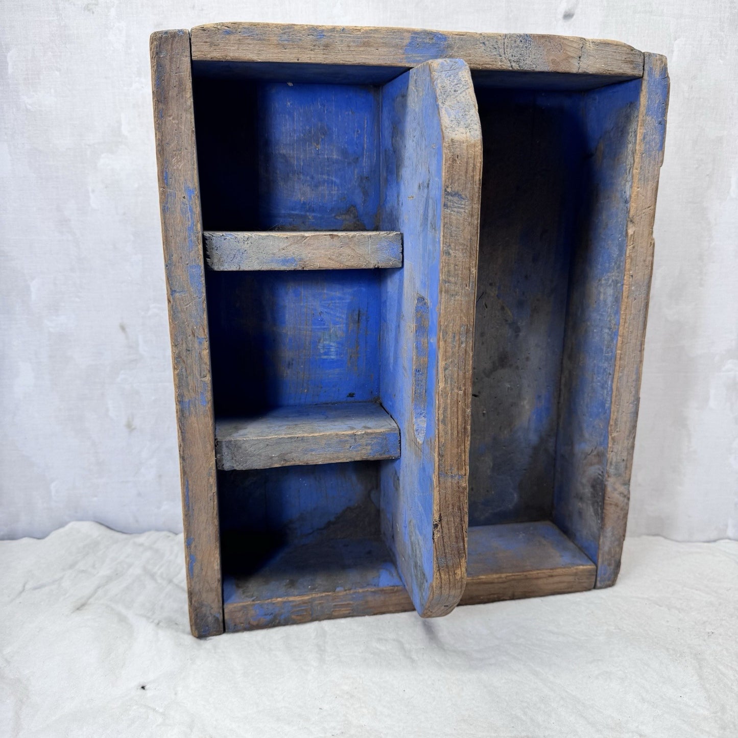 Blue Primitive Caddy Tote Wooden Cubby 