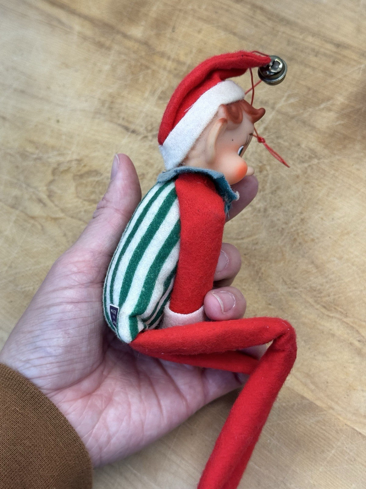 Japan Knee Hugger Elf Green Striped Christmas Vtg #1504