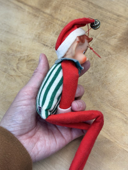 Japan Knee Hugger Elf Green Striped Christmas Vtg #1504