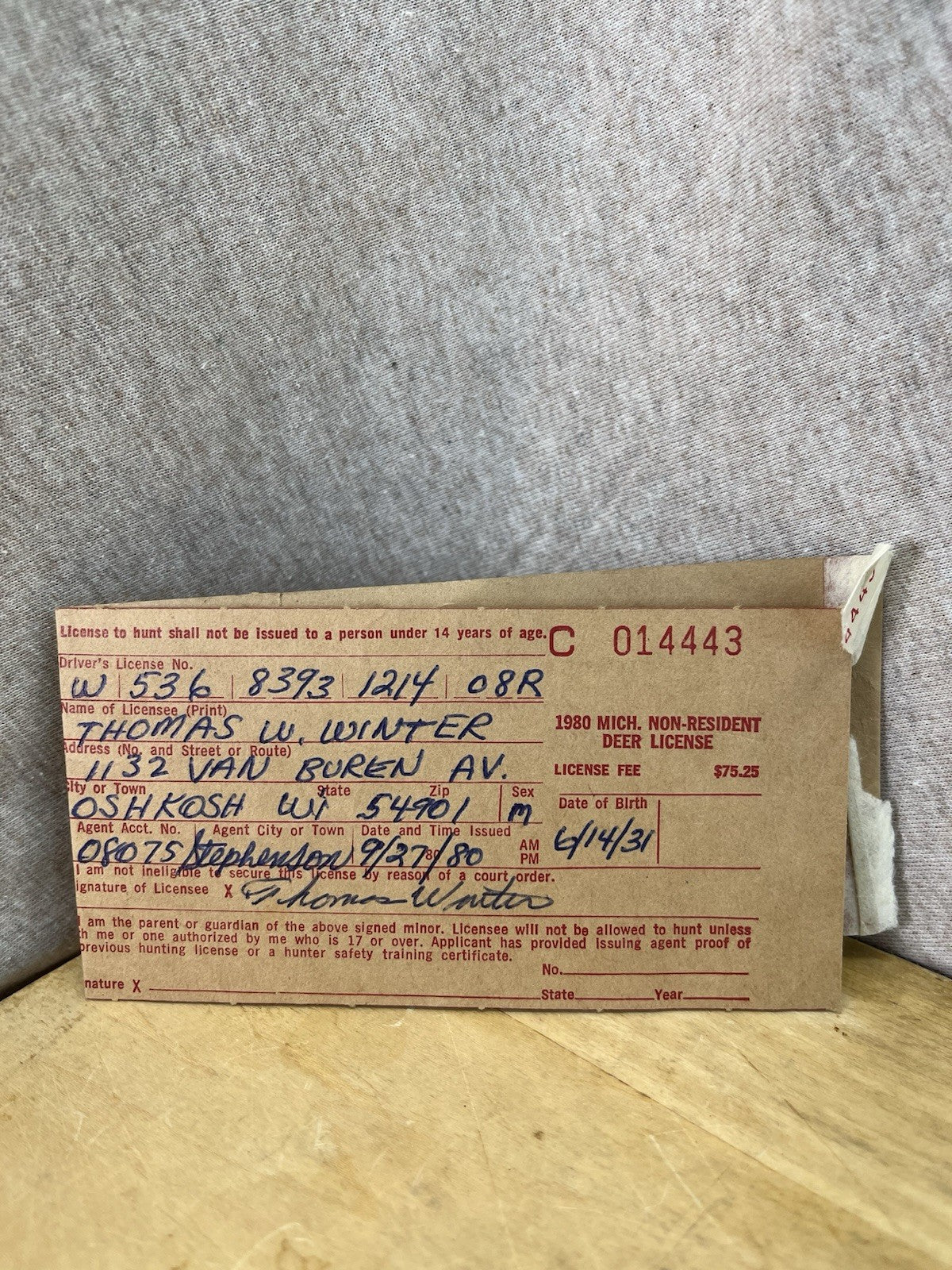 Michigan 1980 Non Resident Deer Back Tag (C014443)