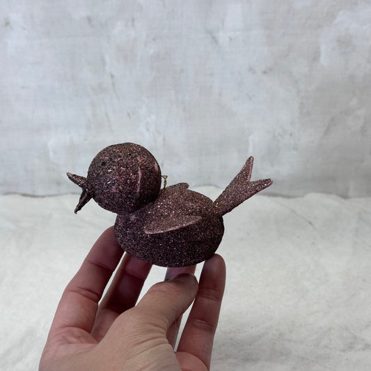 Paper Mache Pink Glitter Bird Ornament #2090