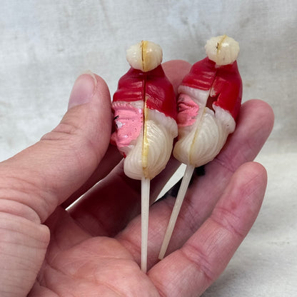 2 Santa Cake Toppers Vintage Plastic #2111