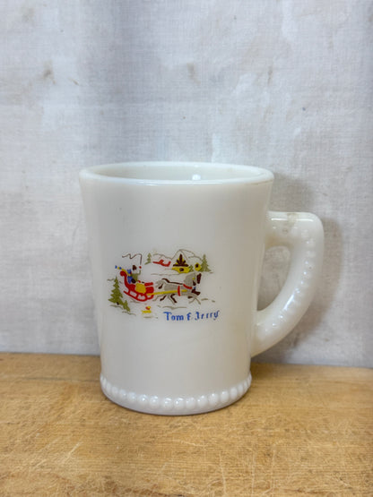 Vtg McKee Tom And Jerry Winter Sleigh Milk Glass Cup #1757